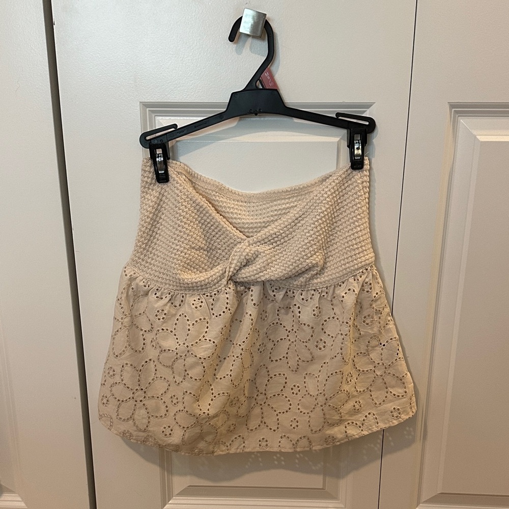 Cream Textured and Eyelet Skirt